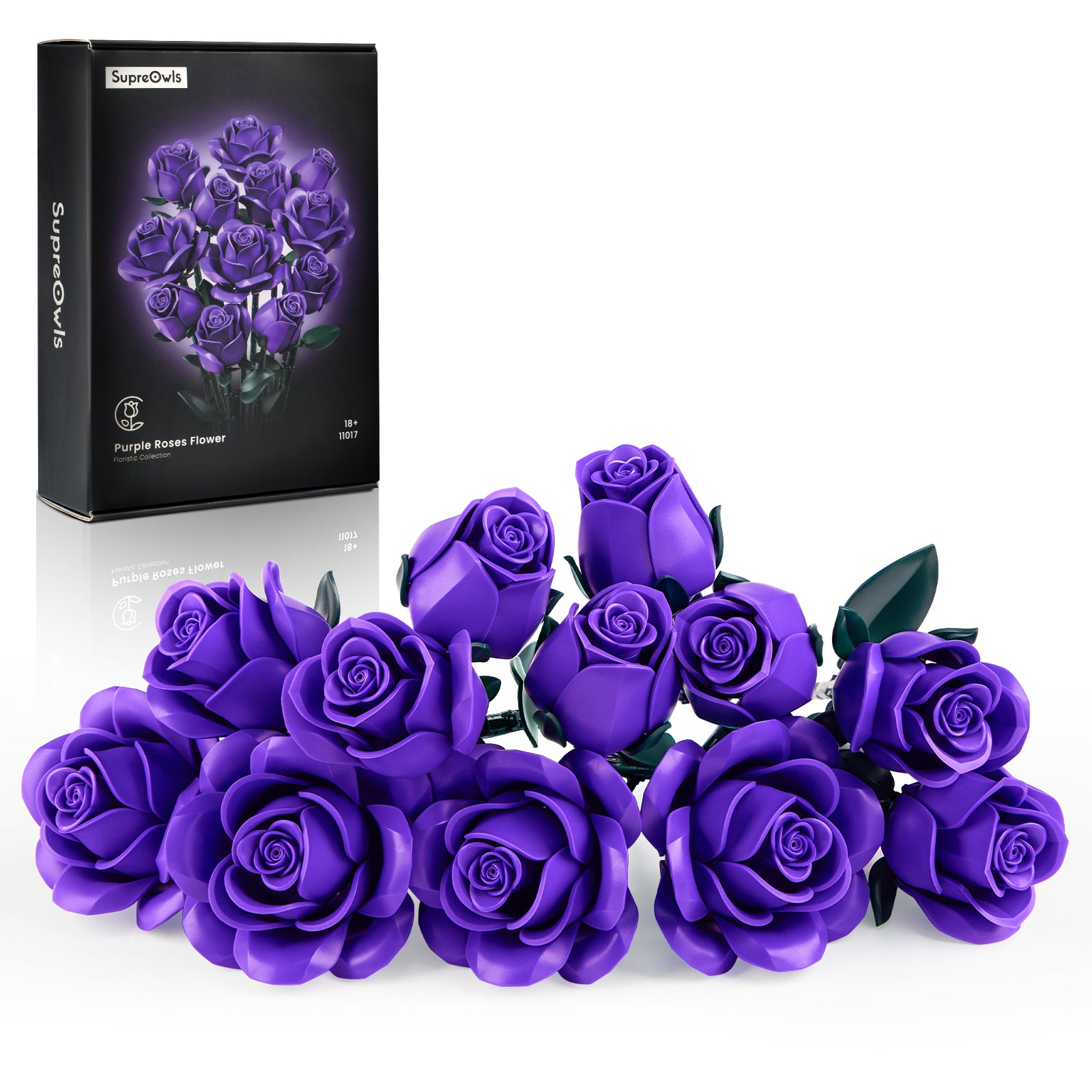 Pure Purple Roses Bouquet Building Block Set