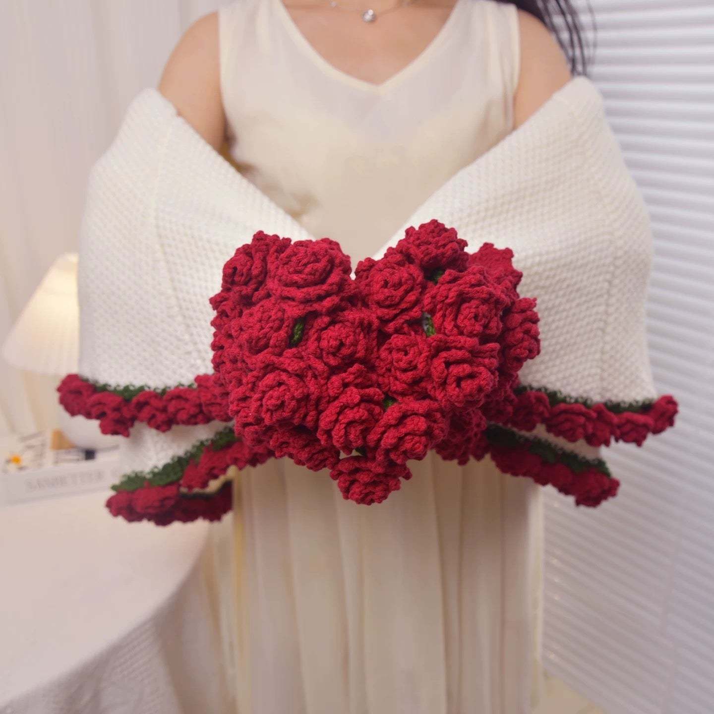 Valentines Day Day Gift,Gifts for Girlfriend,Teachers,Friends,Handmade Crochet Rose Blanket,Soft Sofa and Bedroom Blanket