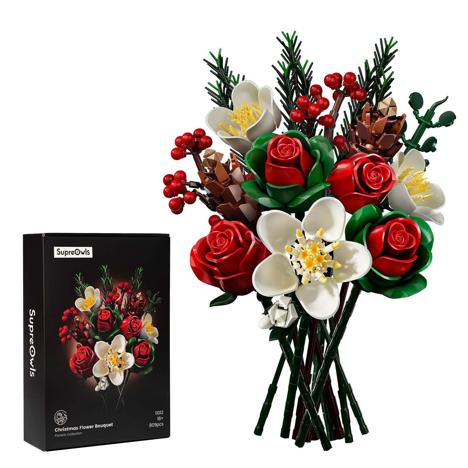 Rose Brick Bouquet Building Block Set for Home Decor