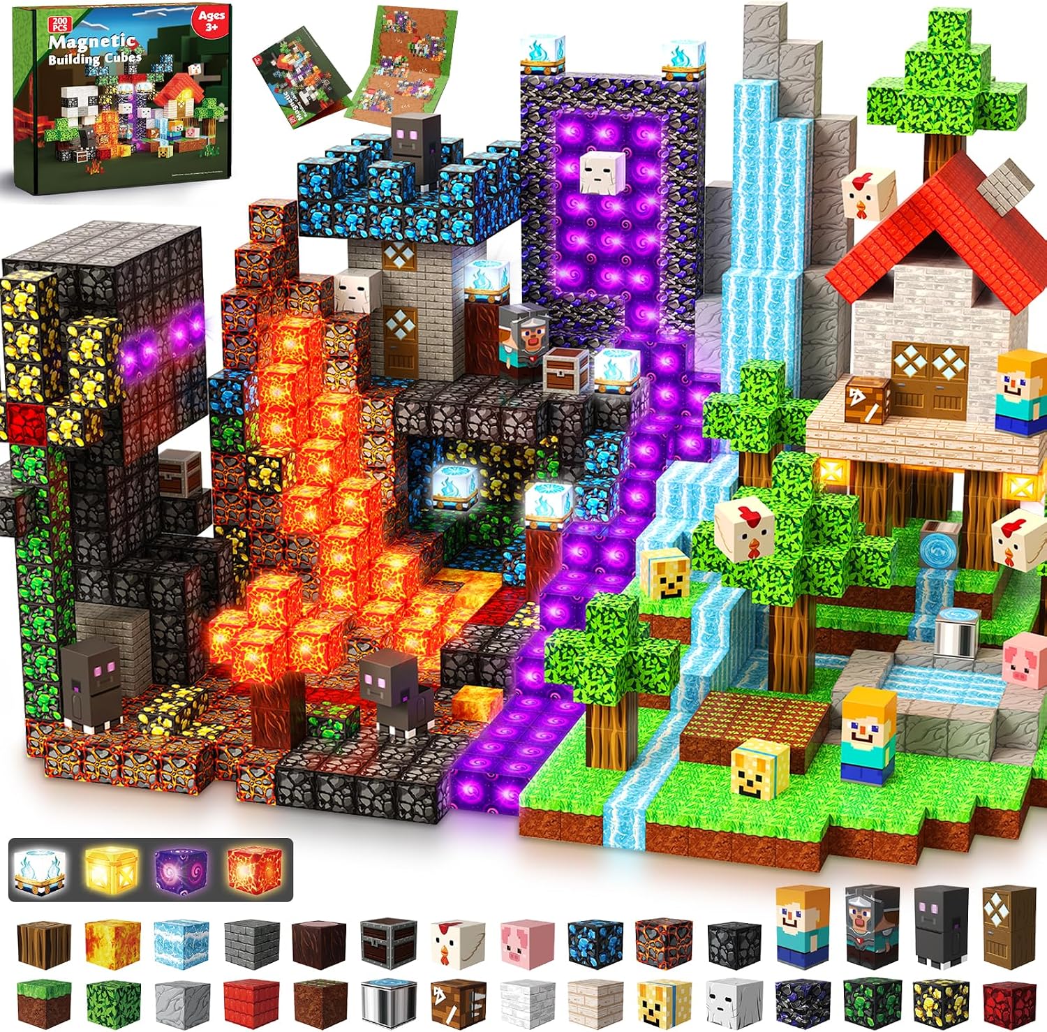 200-Piece Light-Up Magnetic Building Blocks for Kids 3+