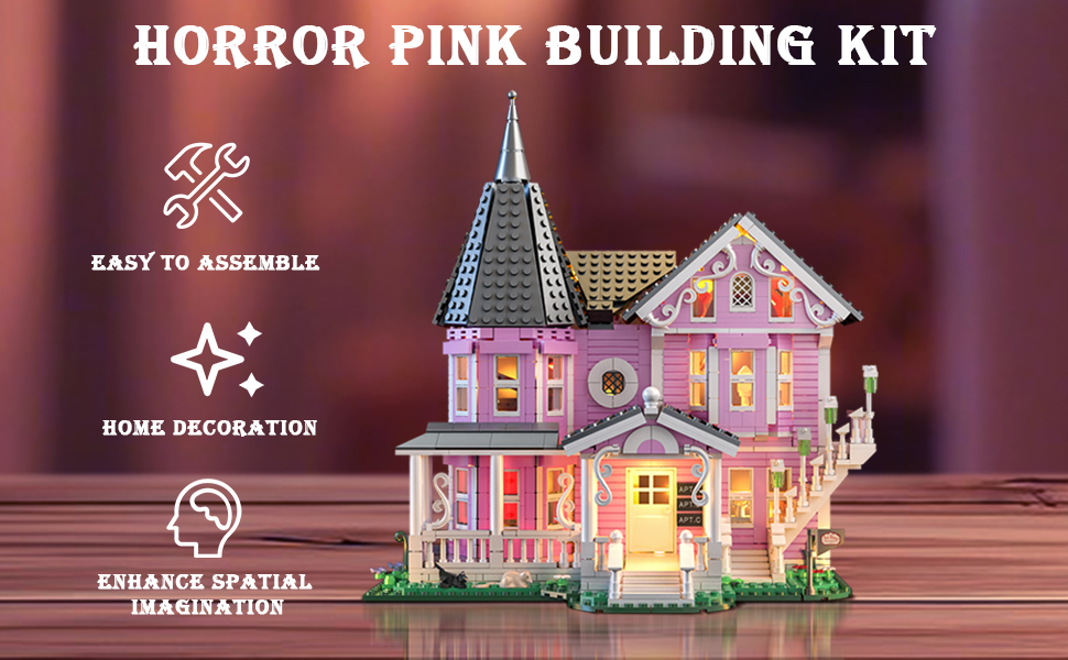 Pink Palace haunted house building set with lights