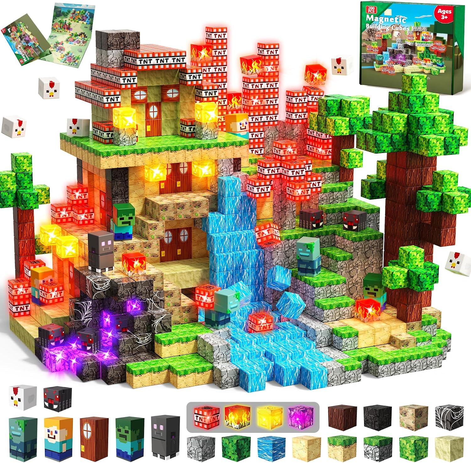 200-Piece Light-Up Magnetic Building Blocks for Kids 3+