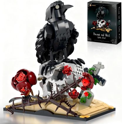 Gothic Raven & Skull Art Building Set, Skull Decor Features Ravens, Skulls, Roses, Crosses, and Books - Eye-Catching Table Centerpiece, Holiday or Birthday Gift for Adults & Kids Ages 8+ (758 PCS)