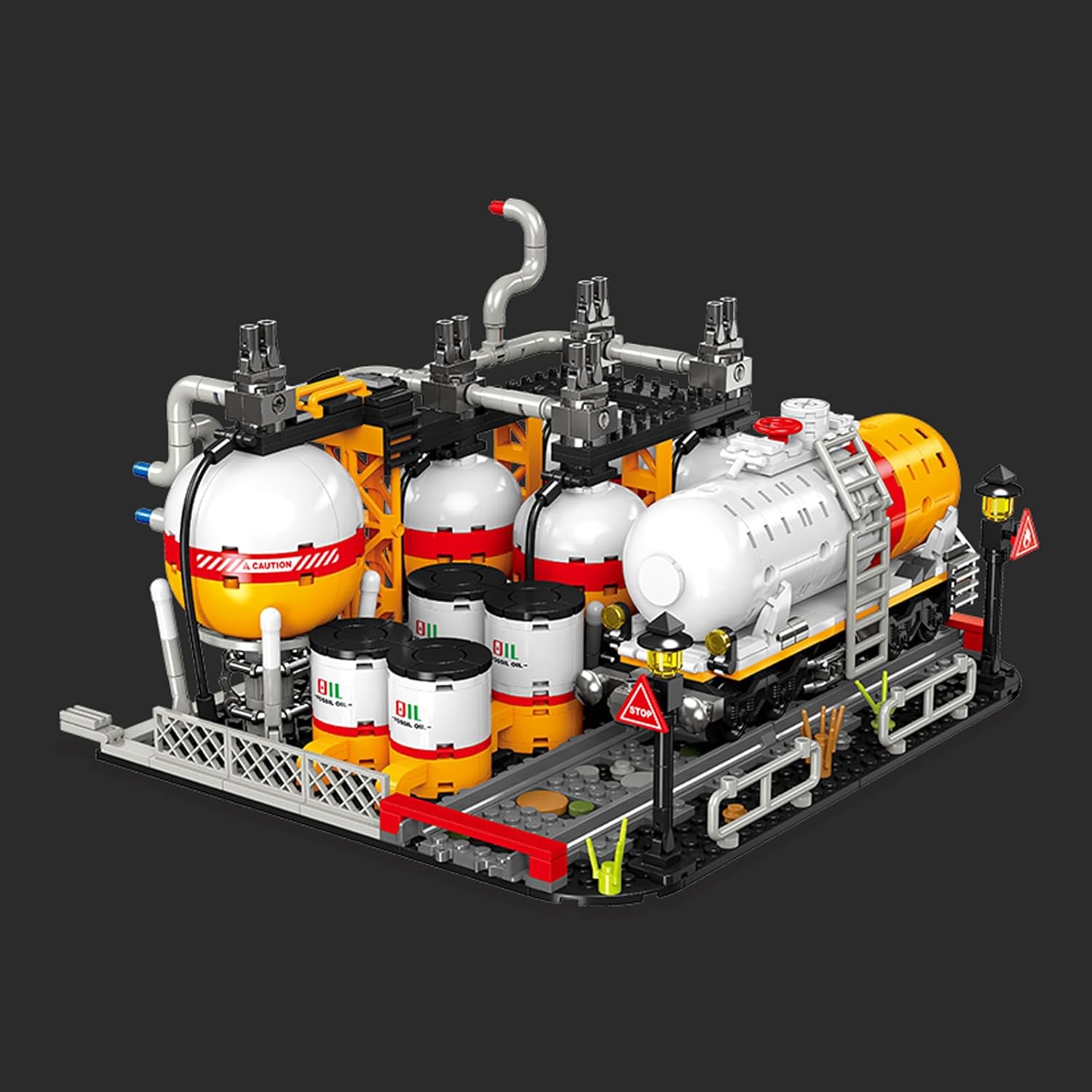 City Gas Station Building JJ9223 Set, 743pcs Modular Chemical Plant Bricks Kit with Storage Tank & Lab, Compatible with Lego City, MOC Display Model for Adults & Kids Age 6+
