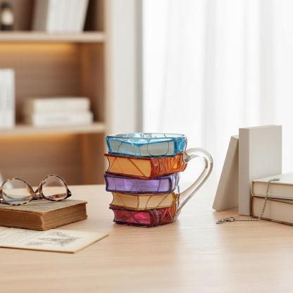 Painted Book Mug,3D Book Stack Coffee Mugs,Unique Design Library Coffee Mug, Add a Wonderful Literary Flair to Your Beverage, Collection Gifts for Literature Lovers (A-1PCS)-北京欧布科技有限公司