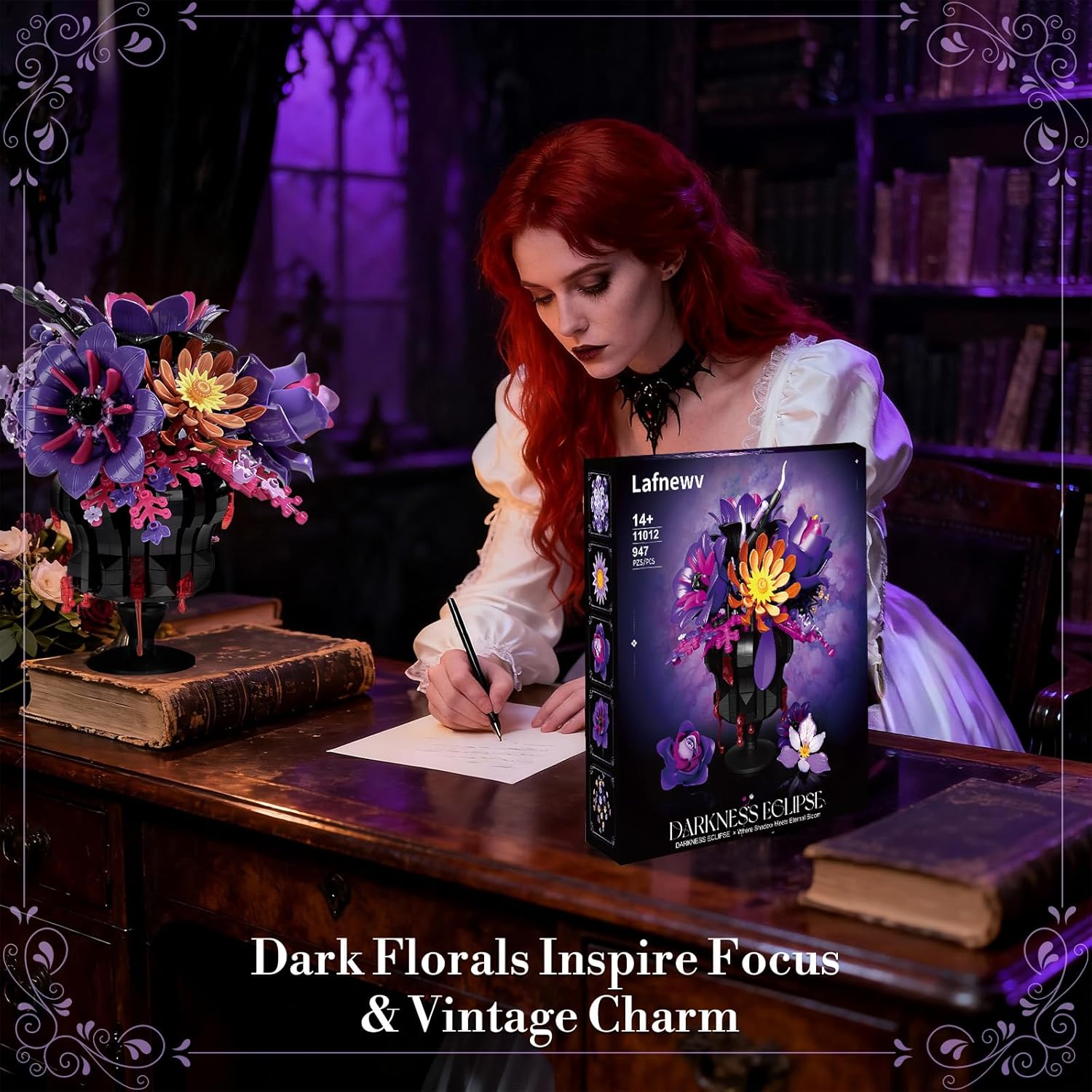 Flowers Bouquet Block Set, Elegant Purple Botanical Bouquet with Detailed Instructions for Parent-Child Bonding & Creative Achievement, Gift Idea with Purple Theme for Lego Decor Lovers or Loved One