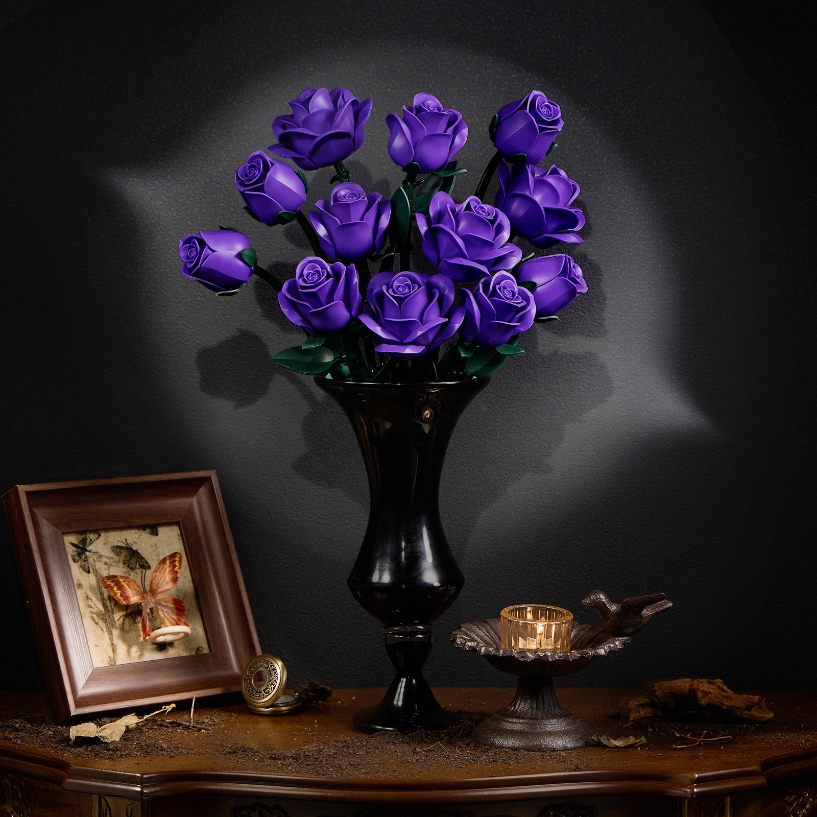 Pure Purple Roses Bouquet Building Block Set