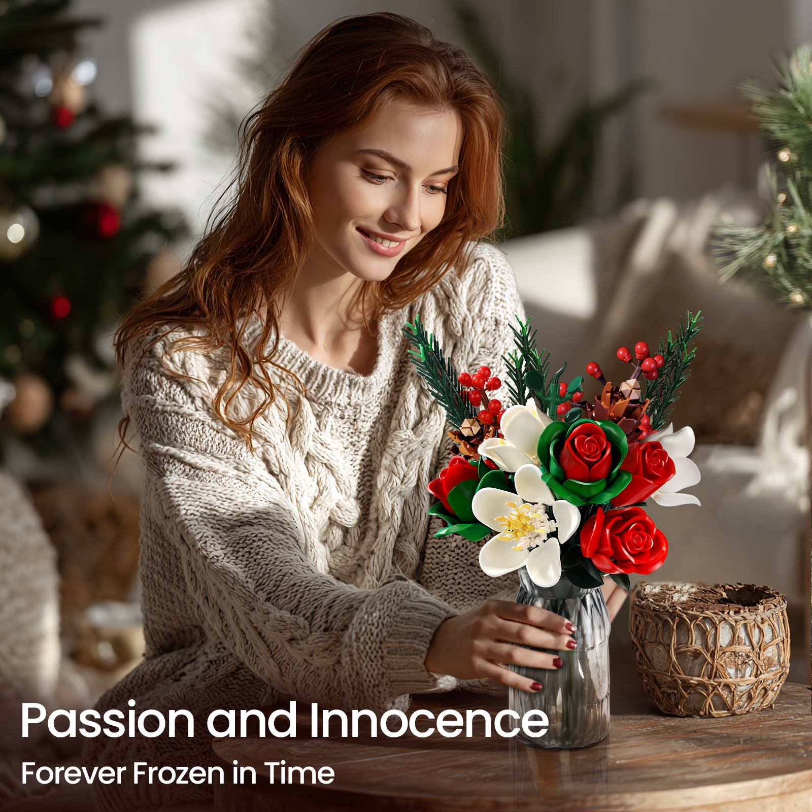 Rose Brick Bouquet Building Block Set for Home Decor