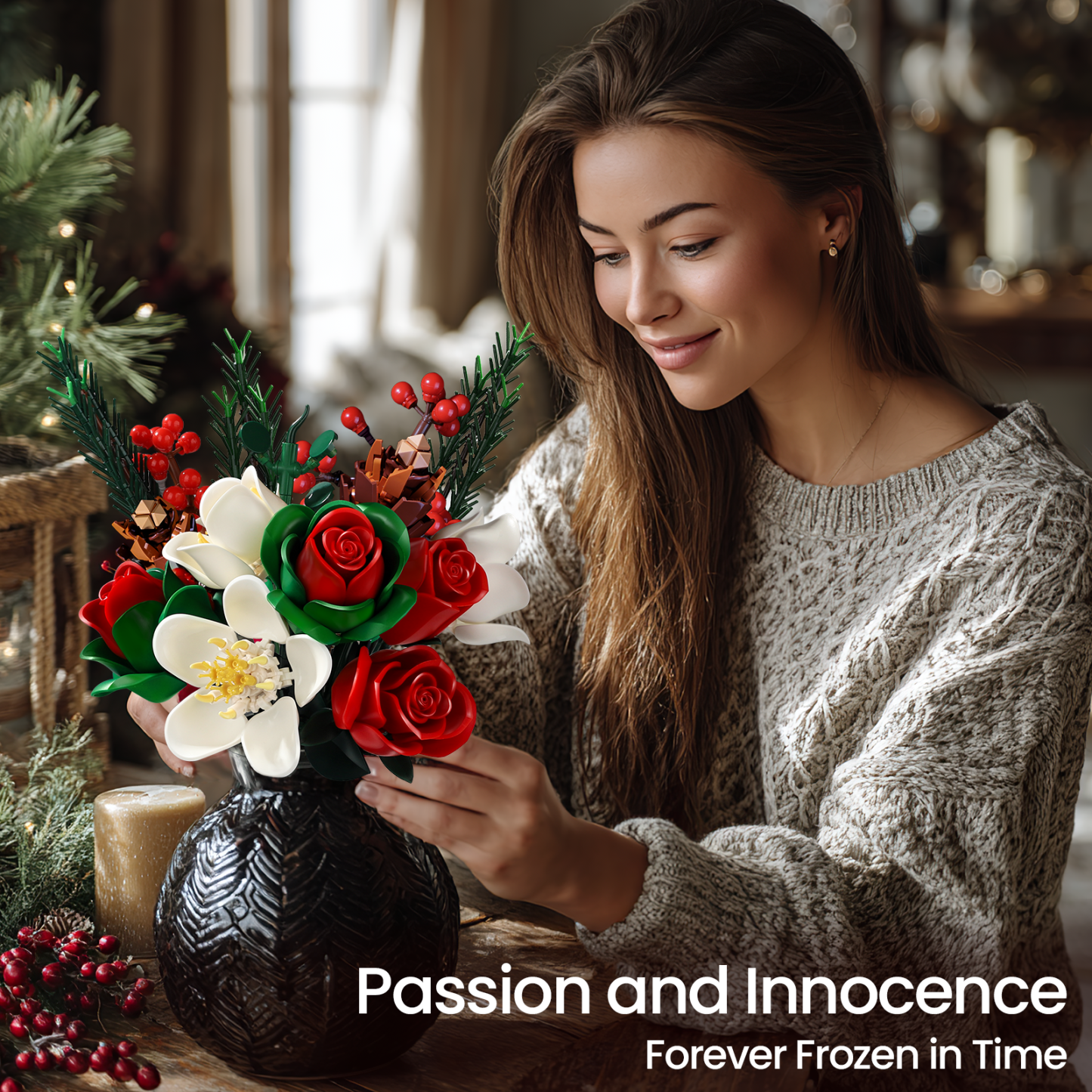 Rose Brick Bouquet Building Block Set for Home Decor