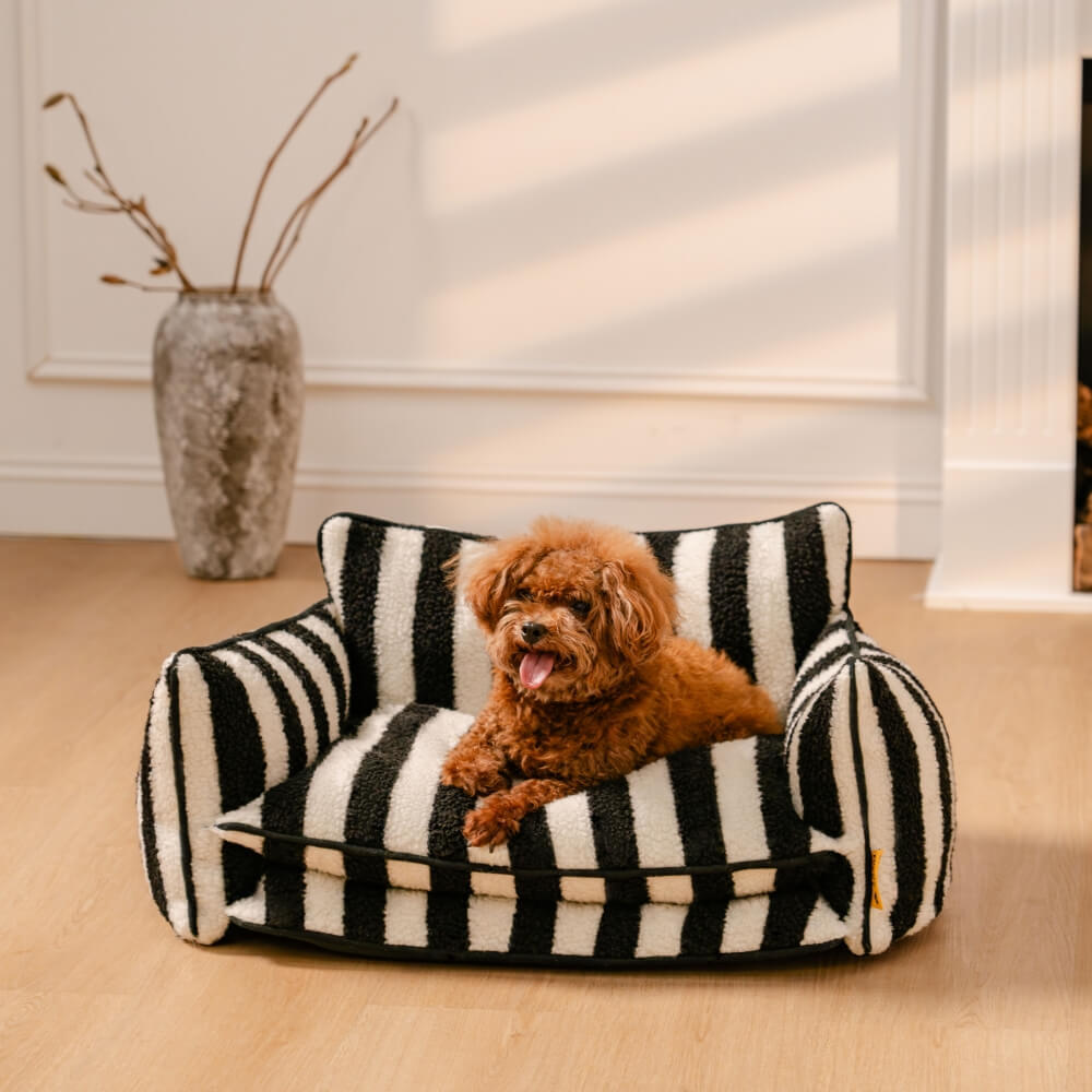 Trendy Striped Faux Lambswool Double Layer Dog & Cat Sofa Bed-北京欧布科技有限公司