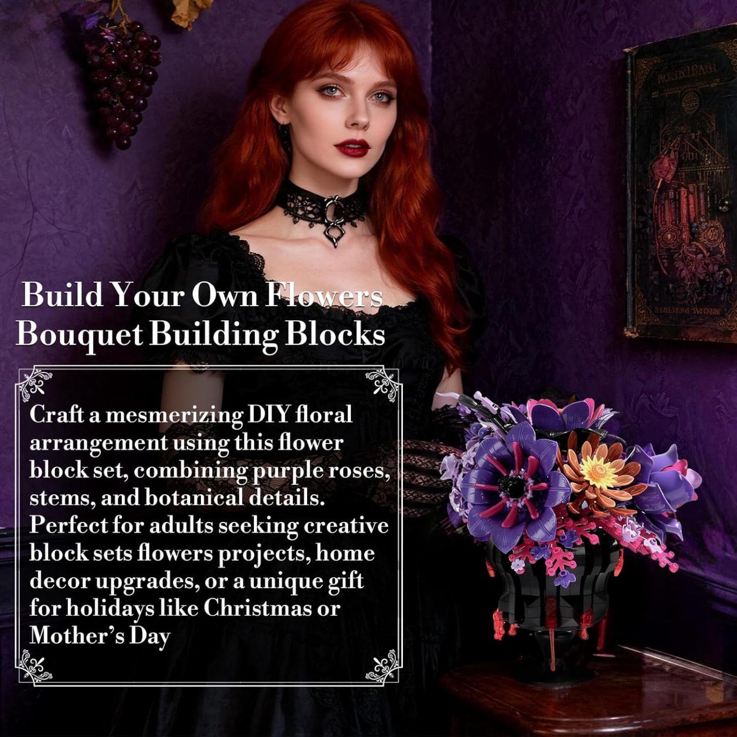 Elegant Purple Botanical Bouquet Building Set | Lavender Bricks-wonderminiworld