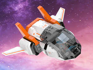 Streamlined interstellar spacecraft model from a 944 piece spaceship building set