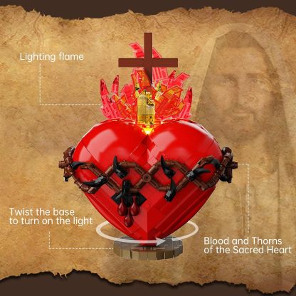 Millionspring Sacred Heart of Jesus Building Block Set with LED Light,Jesus Heart Toy Model,Home Chapel Decor Easter Gifts for Kids,Adults(625PCS)