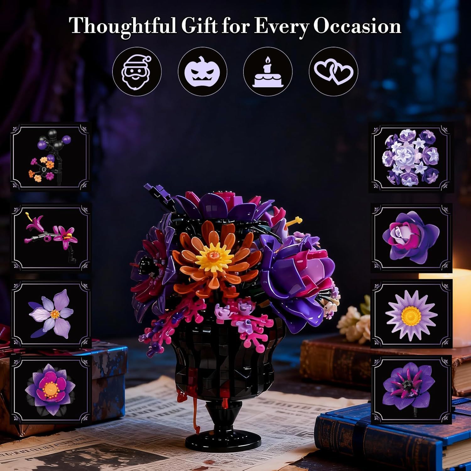 Elegant Purple Botanical Bouquet Building Set | Lavender Bricks-wonderminiworld