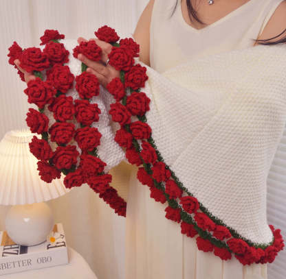 Valentines Day Day Gift,Gifts for Girlfriend,Teachers,Friends,Handmade Crochet Rose Blanket,Soft Sofa and Bedroom Blanket