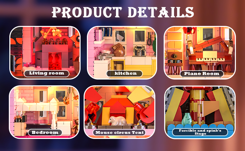 Lighted pink haunted house model with gothic architectural details