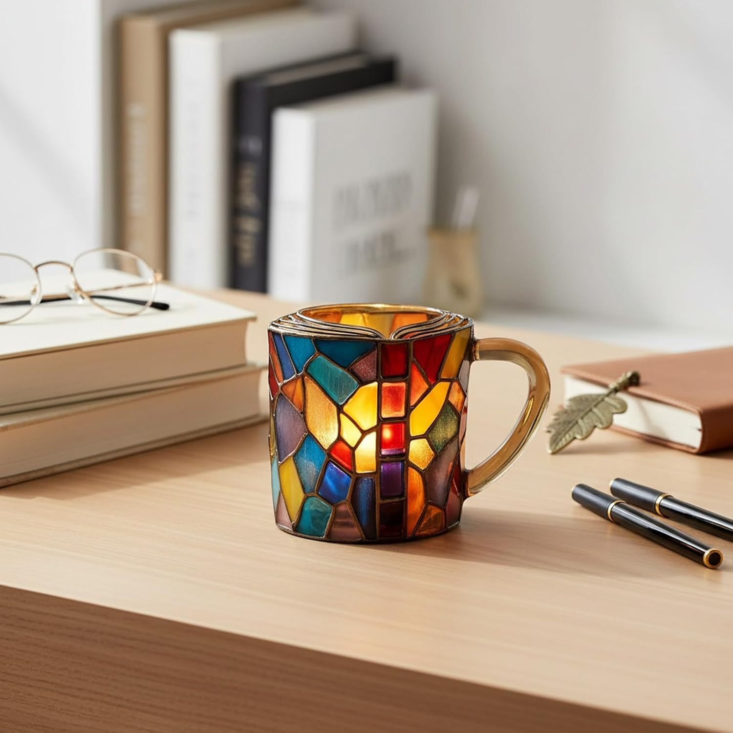 Painted Book Mug,3D Book Stack Coffee Mugs,Unique Design Library Coffee Mug, Add a Wonderful Literary Flair to Your Beverage, Collection Gifts for Literature Lovers (A-1PCS)-北京欧布科技有限公司