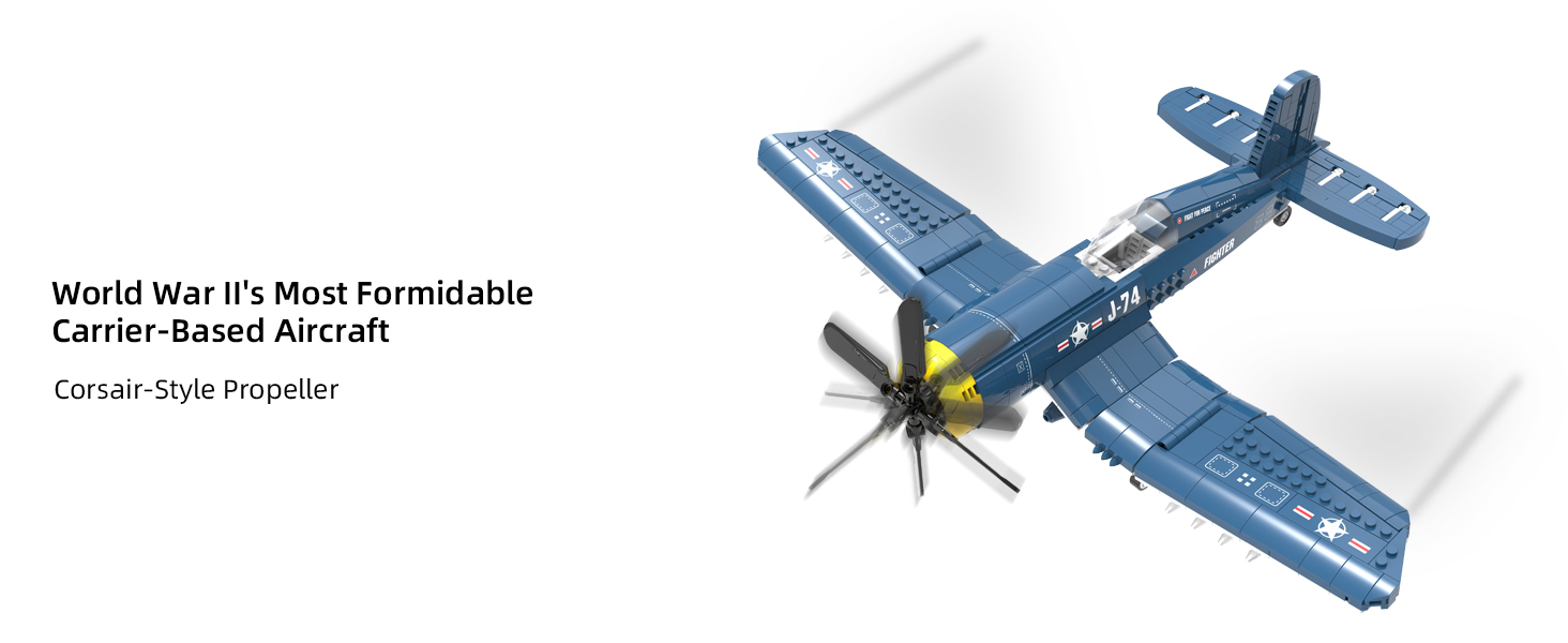F4U Corsair fighter plane building block set blue WW2 warbird model