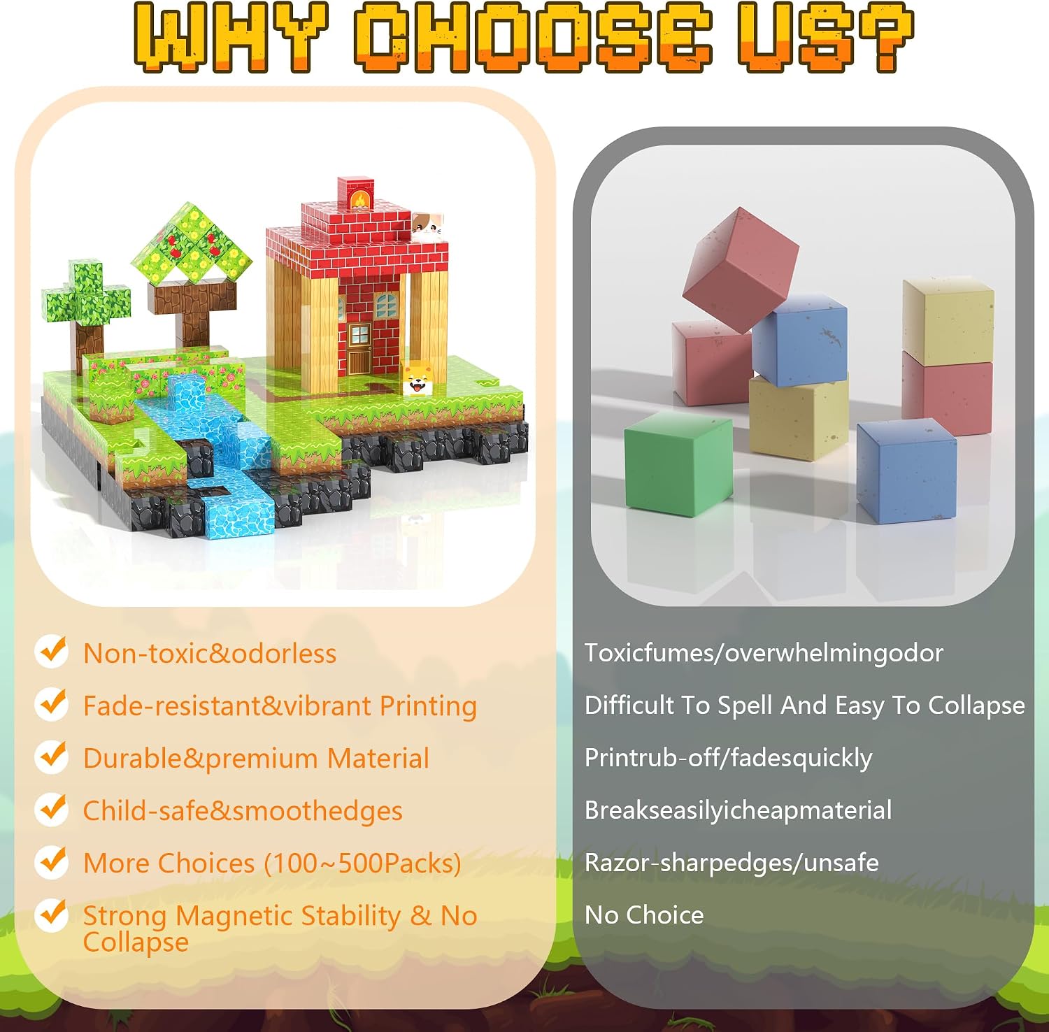 Pixel-Style Magnetic Building Blocks – Forest, Snow Castle & Underworld