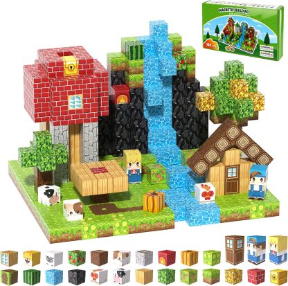 Pixel-Style Magnetic Building Blocks – Forest, Snow Castle & Underworld