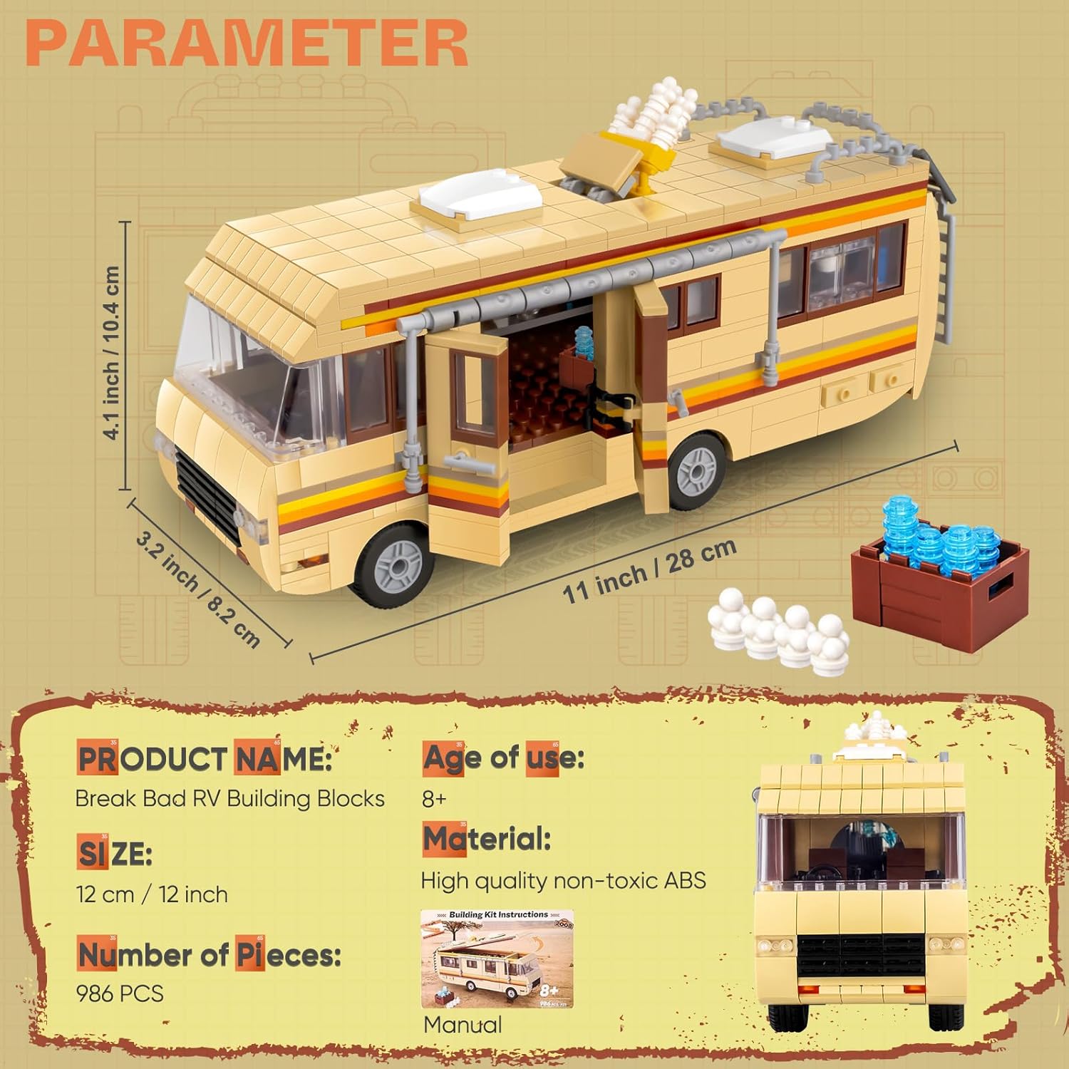 RV Camper Van Building Set – 986-Piece Desert Brick Kit | WonderMiniWorld