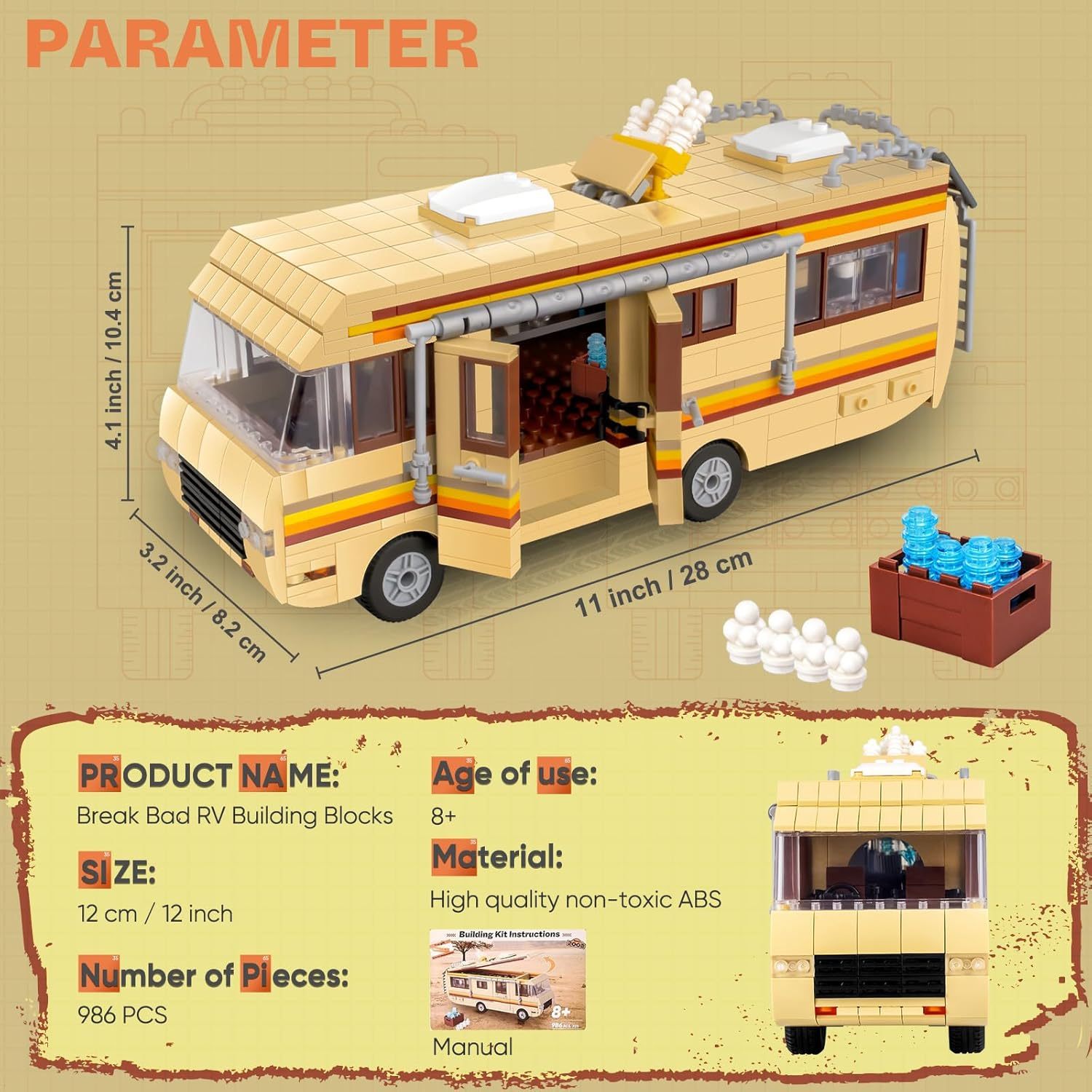 RV Camper Van Building Set – 986-Piece Desert Brick Kit | WonderMiniWorld