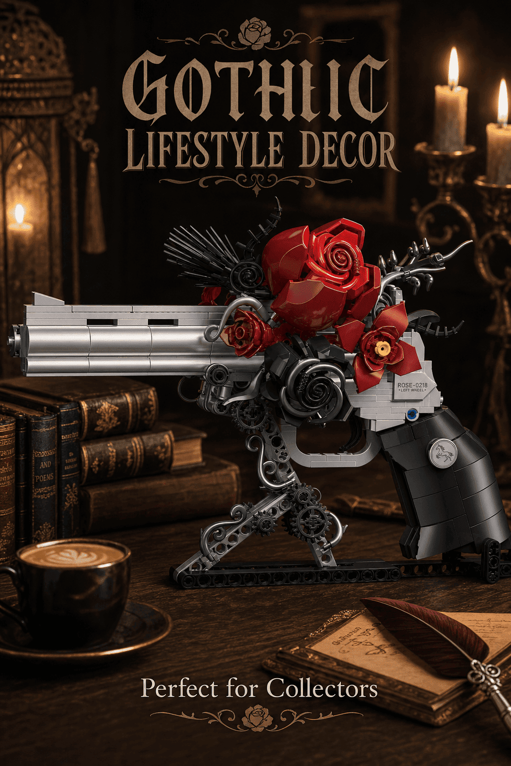 Floral Revolver Building Blocks Set | Gothic Rose Brick Decor