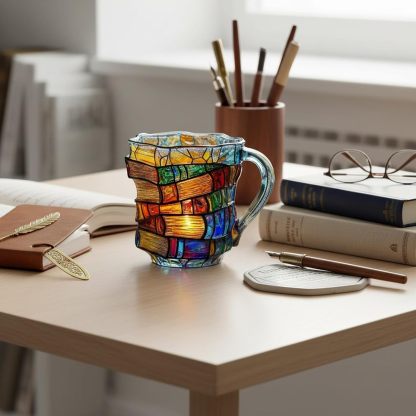 Painted Book Mug,3D Book Stack Coffee Mugs,Unique Design Library Coffee Mug, Add a Wonderful Literary Flair to Your Beverage, Collection Gifts for Literature Lovers (A-1PCS)-北京欧布科技有限公司