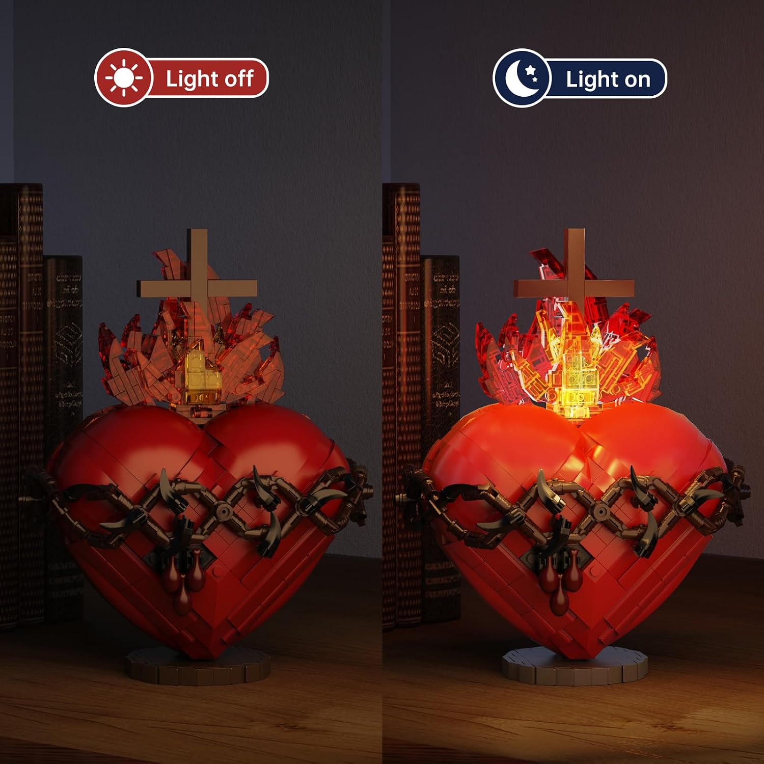 Millionspring Sacred Heart of Jesus Building Block Set with LED Light,Jesus Heart Toy Model,Home Chapel Decor Easter Gifts for Kids,Adults(625PCS)