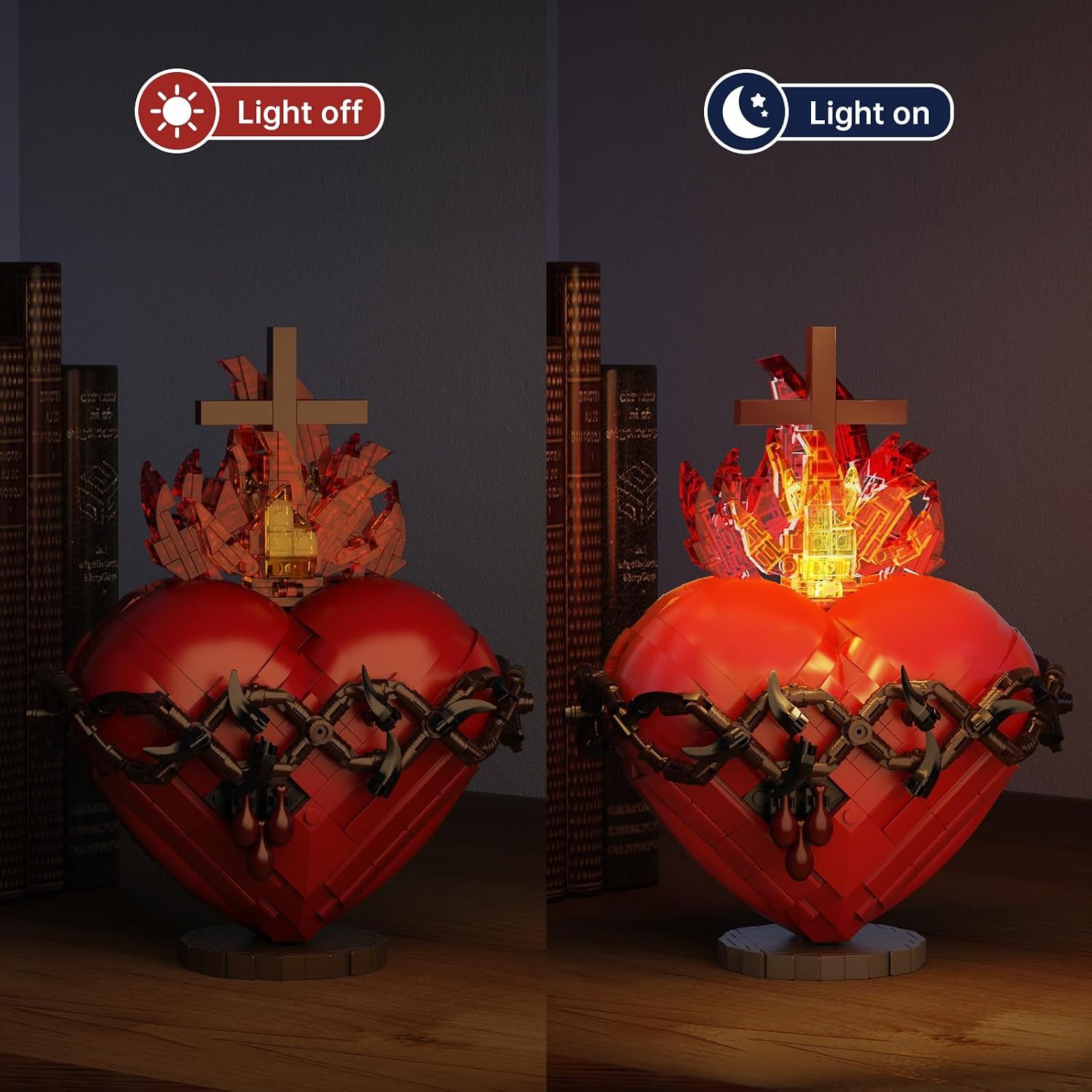 Millionspring Sacred Heart of Jesus Building Block Set with LED Light,Jesus Heart Toy Model,Home Chapel Decor Easter Gifts for Kids,Adults(625PCS)