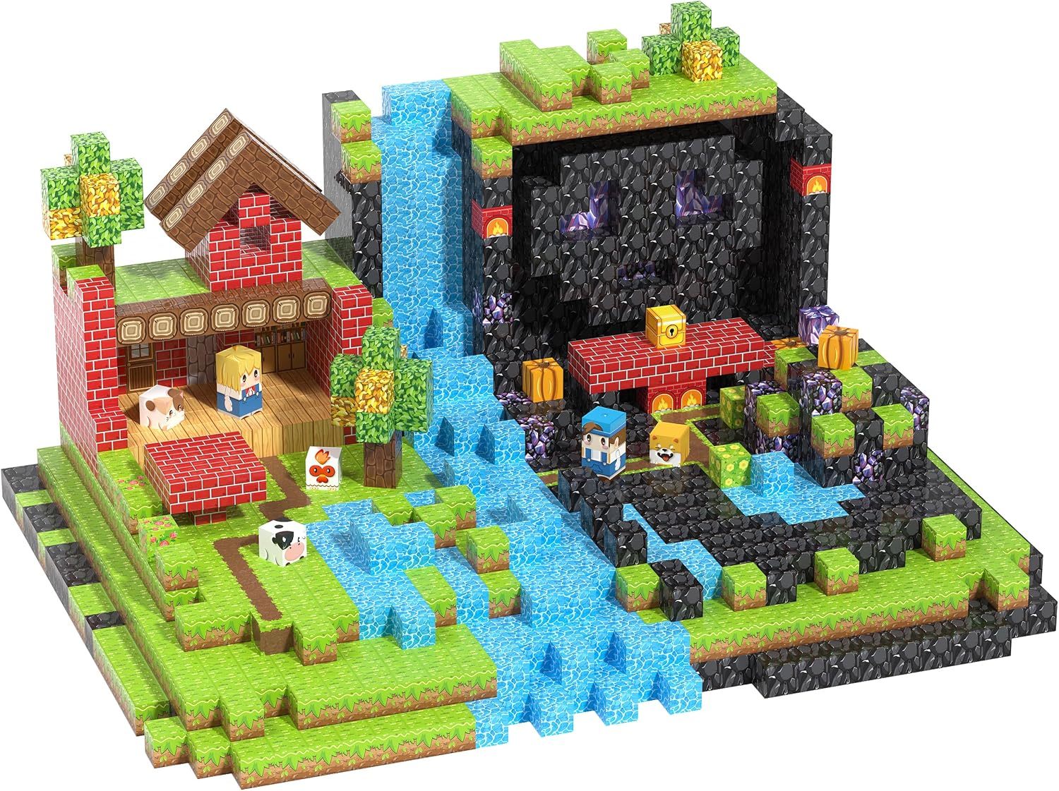 Pixel-Style Magnetic Building Blocks – Forest, Snow Castle & Underworld