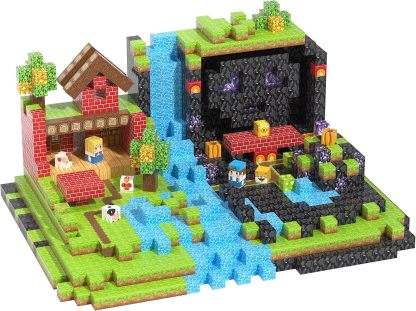 Pixel-Style Magnetic Building Blocks – Forest, Snow Castle & Underworld
