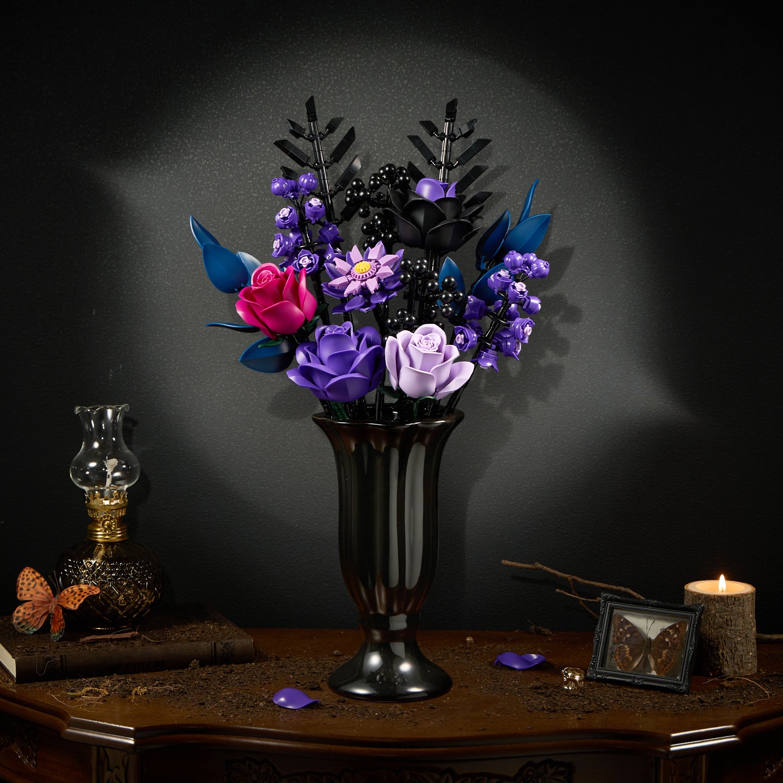 purple rose bouquet building block set
