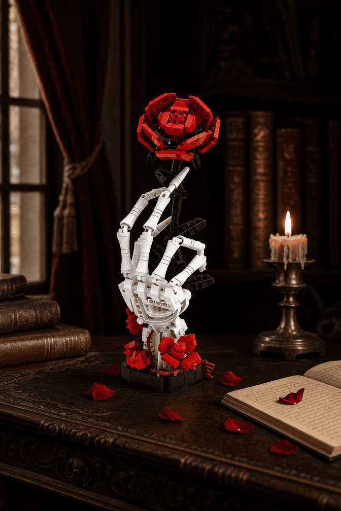 Gothic Skeleton Hand & Rose Brick Set