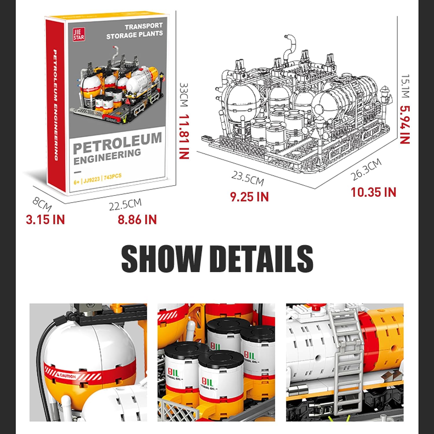 City Gas Station Building JJ9223 Set, 743pcs Modular Chemical Plant Bricks Kit with Storage Tank & Lab, Compatible with Lego City, MOC Display Model for Adults & Kids Age 6+