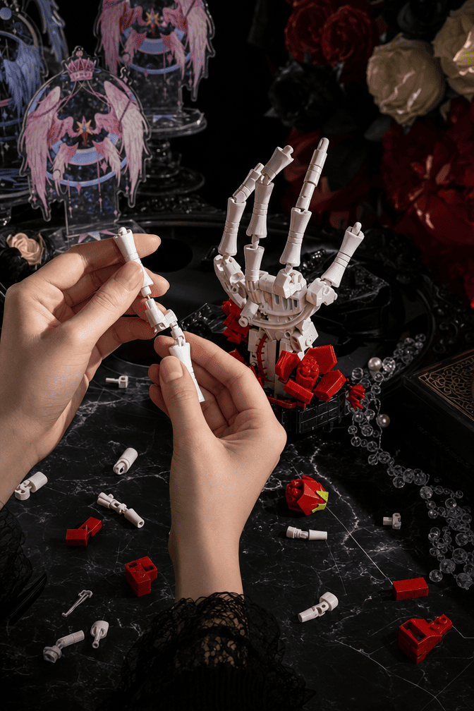 Gothic Skeleton Hand & Rose Brick Set