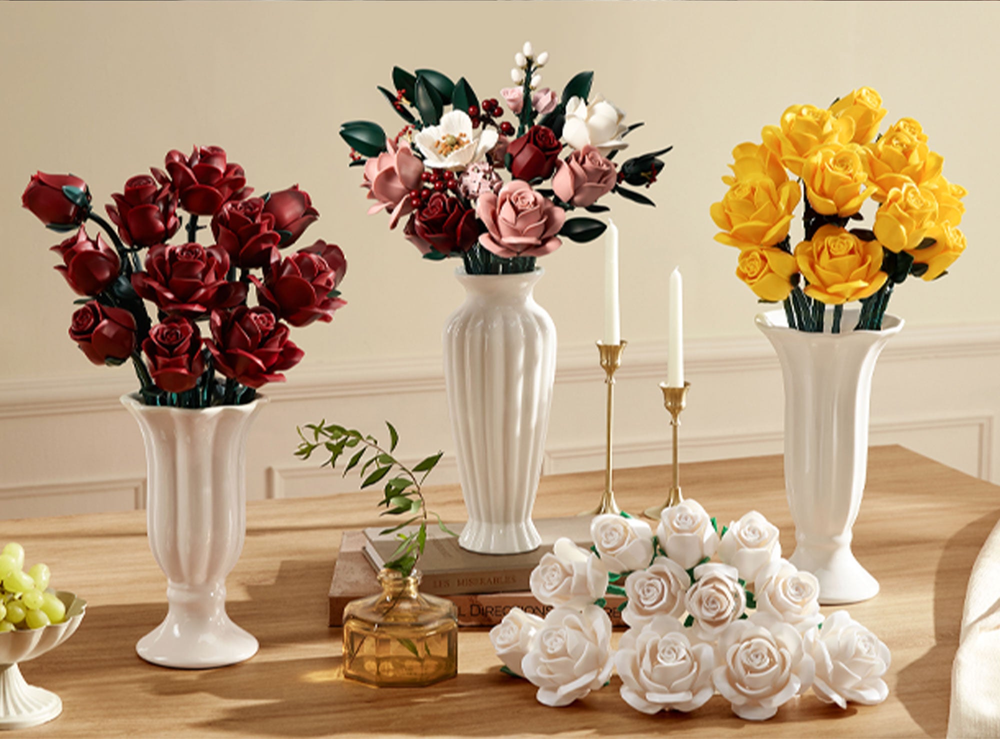 Pink rose building block bouquet used as maintenance-free floral home decor