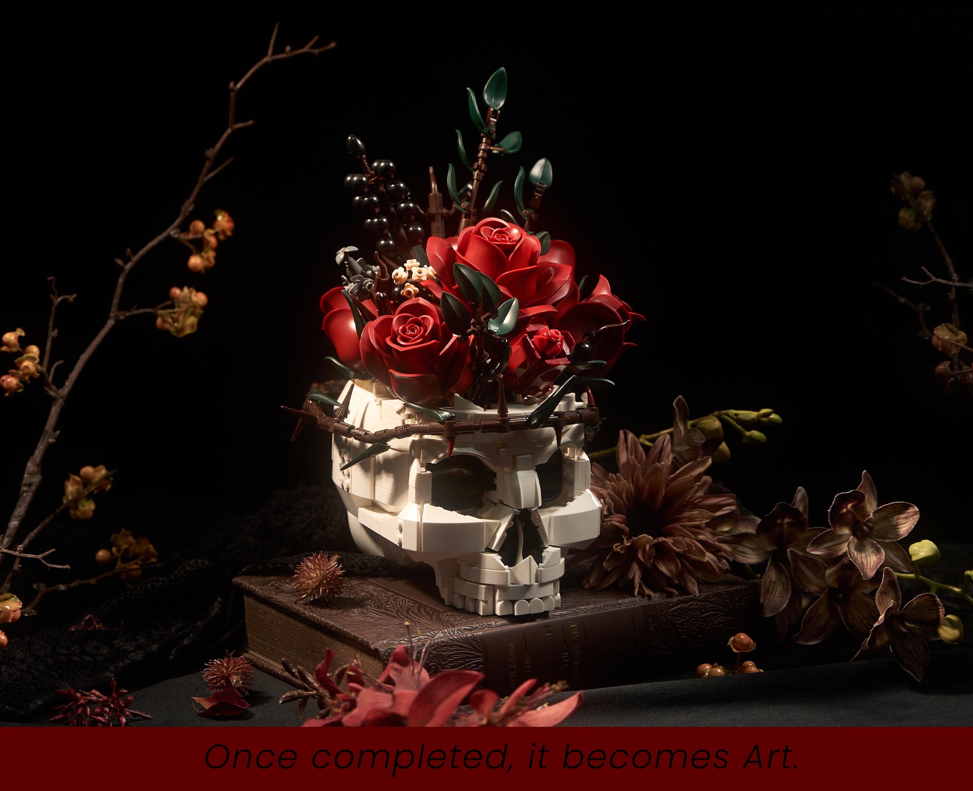 Gothic skull rose building set alternative gift for dark aesthetic lovers