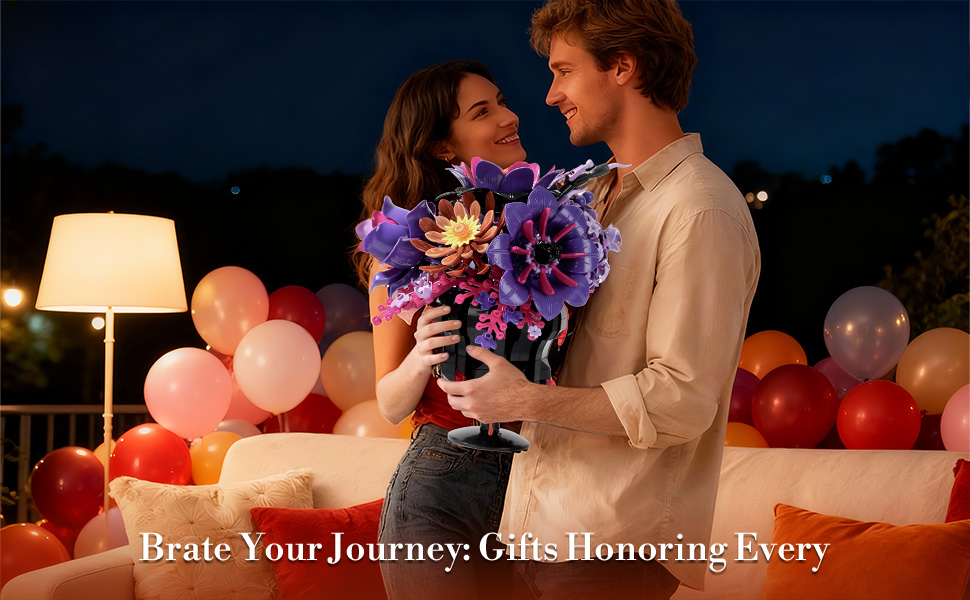 Elegant purple botanical bouquet block set buildable floral decor