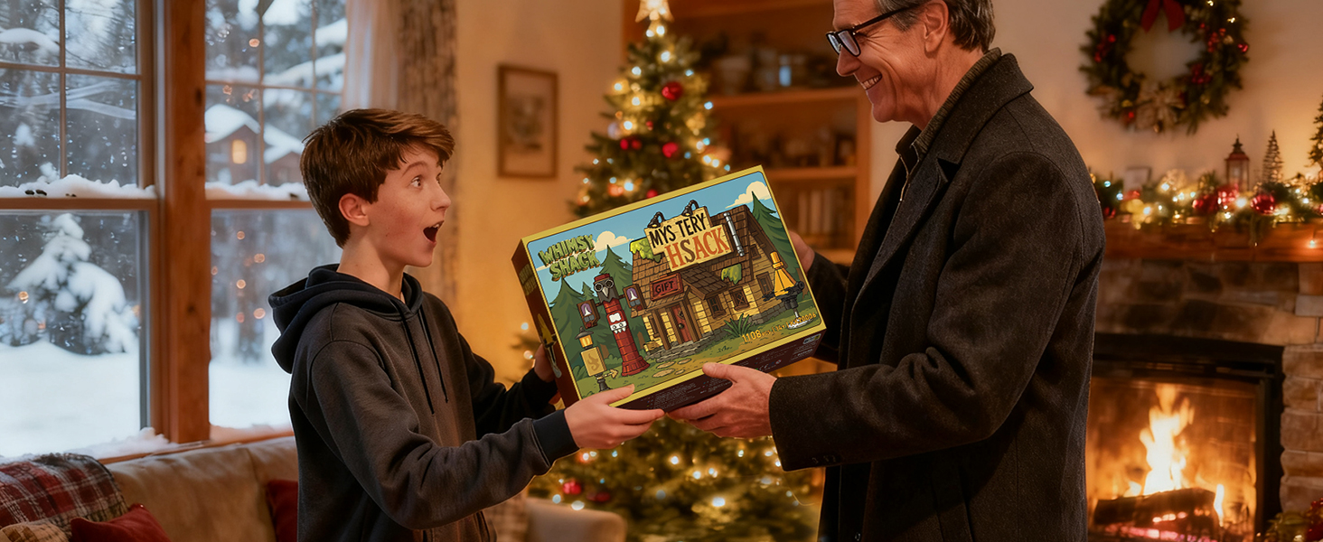 Mystery House building set presented as a holiday gift for a building-block fan