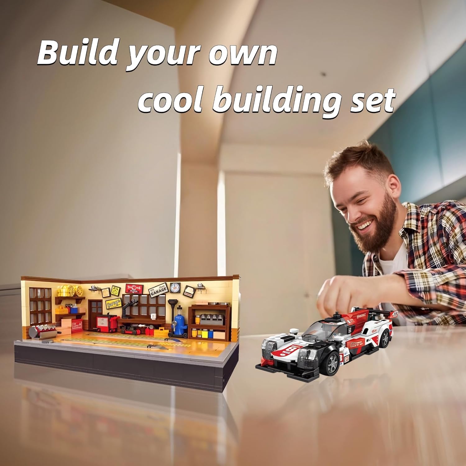 Retro Garage Building Set for 8-Stud Car Models | 750 Pieces