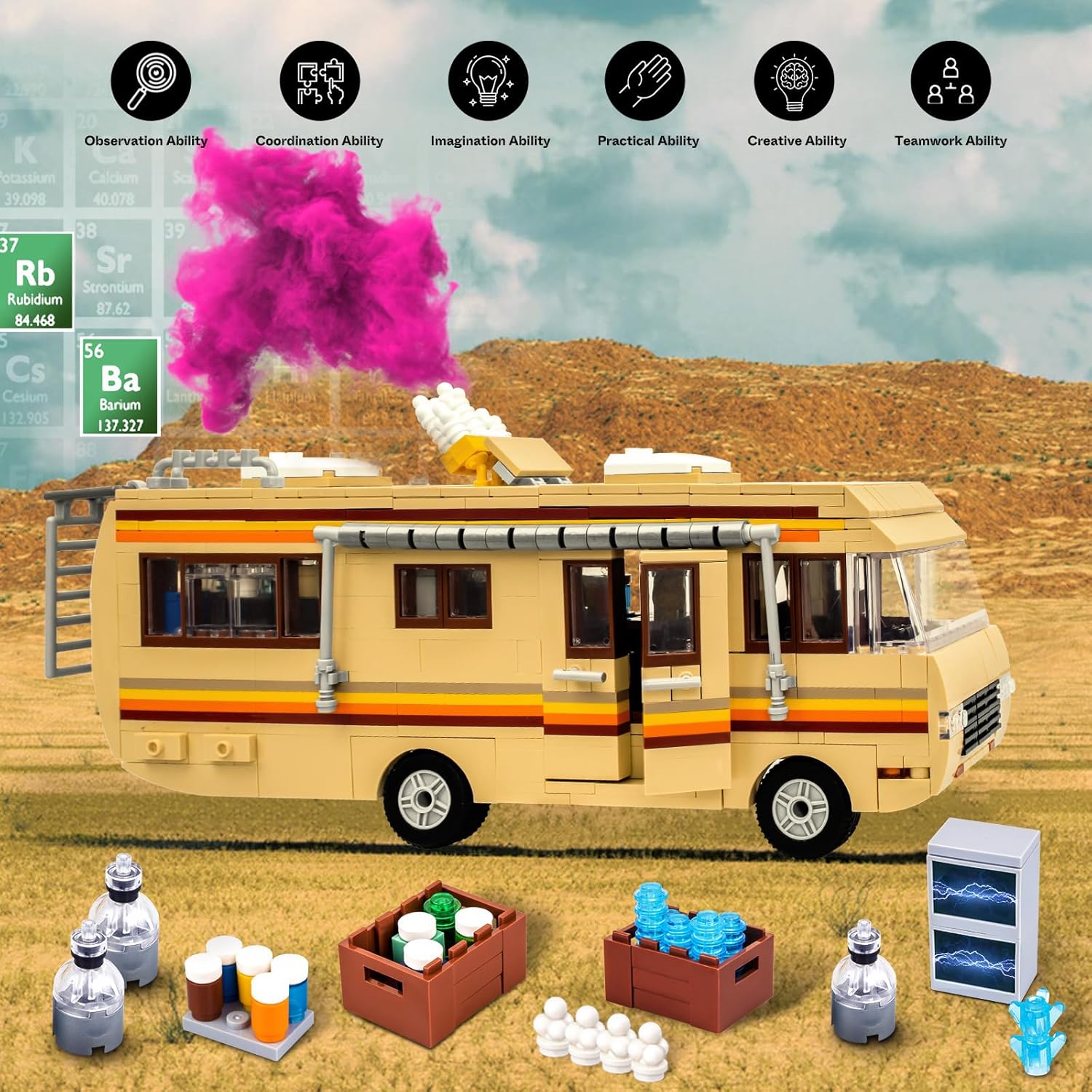RV Camper Van Building Set – 986-Piece Desert Brick Kit | WonderMiniWorld
