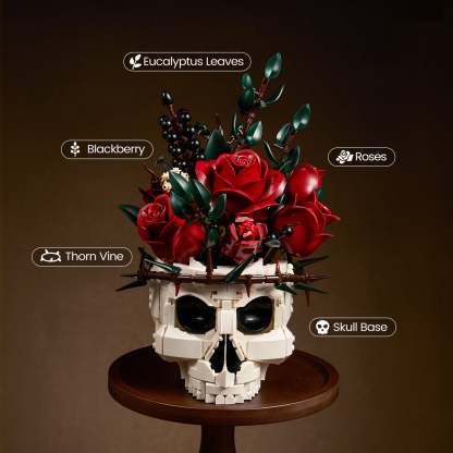 Gothic Skull Red Rose Bouquet Building Block Set