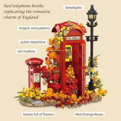 Retro British Red Phone Booth Building Set with Light | Wonder Mini World