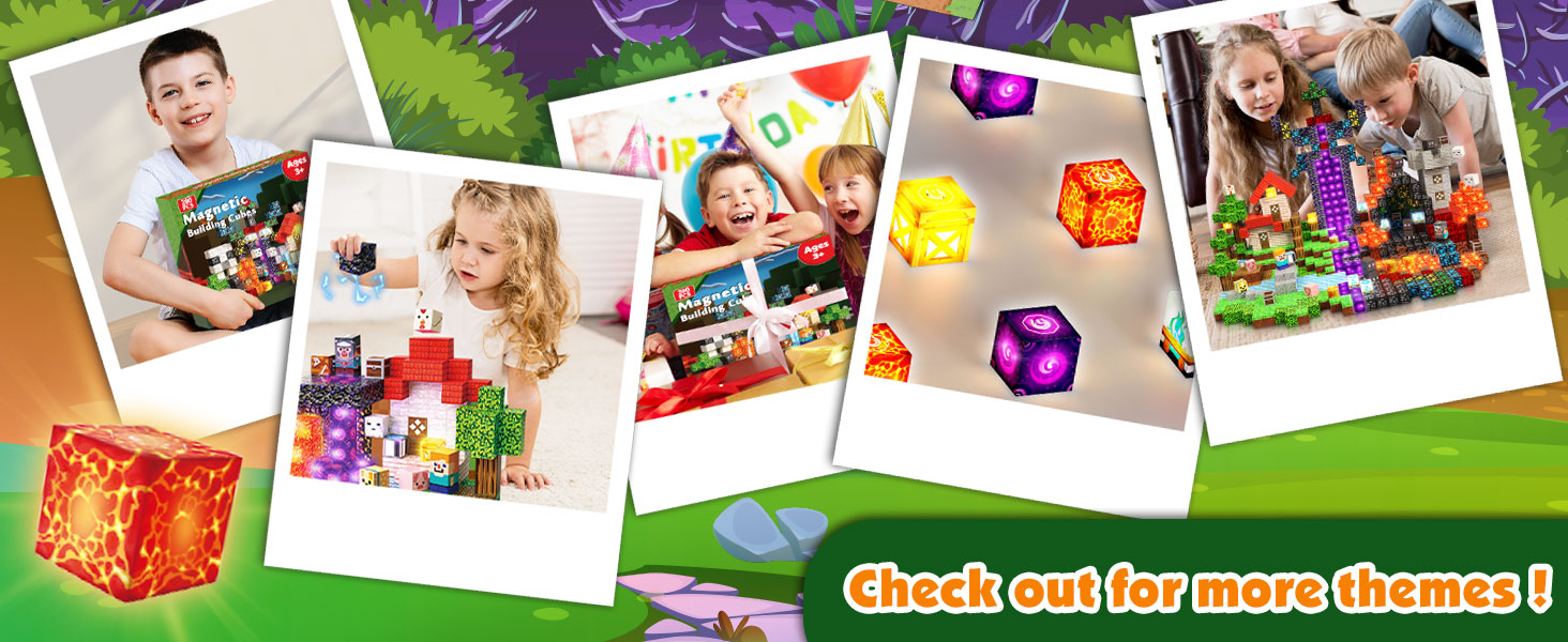 Children playing with colorful light-up magnetic building cubes and sharing the set as a gift