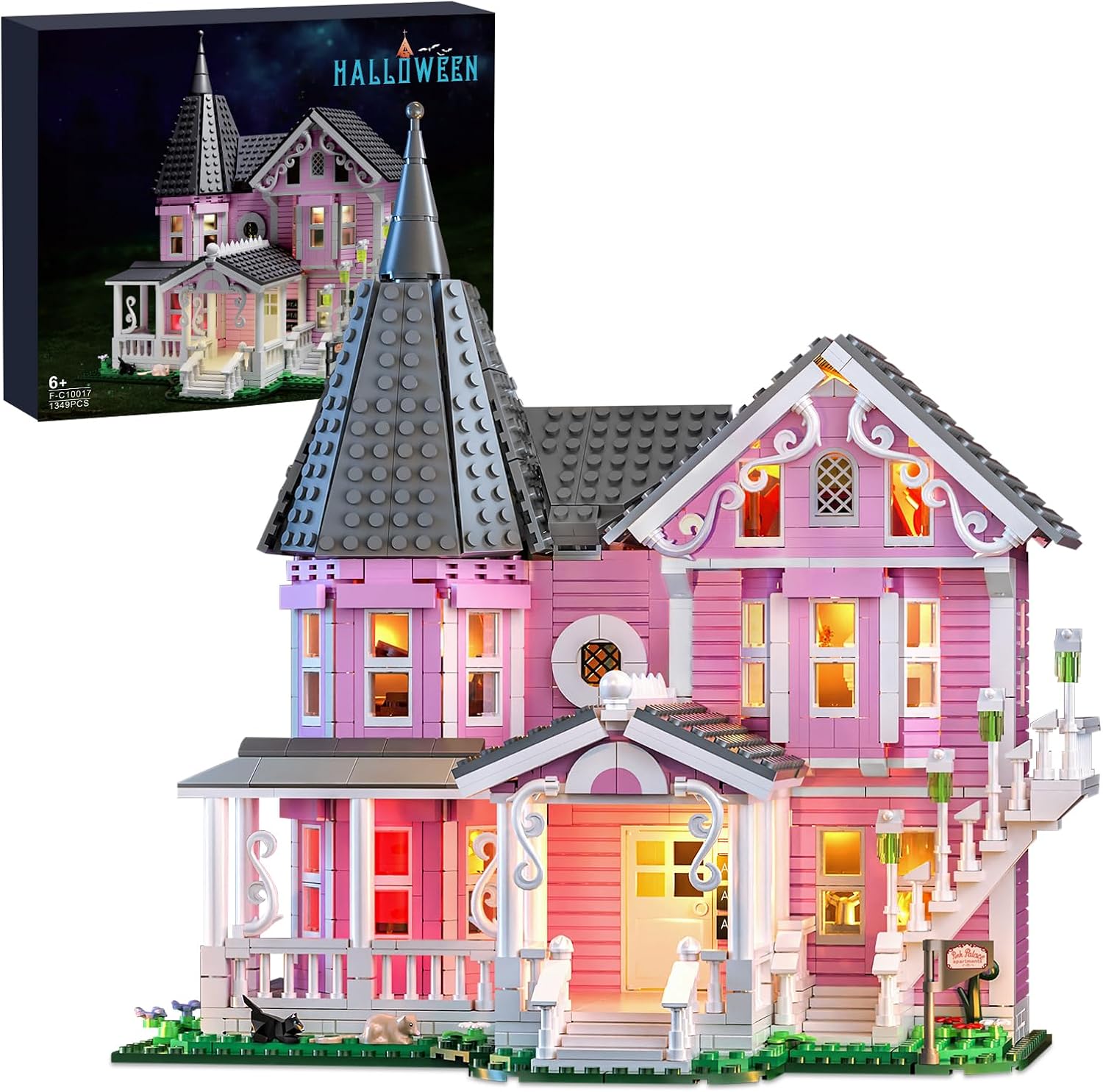 Pink Palace Haunted House Building Set with Lights | 1349 PCS