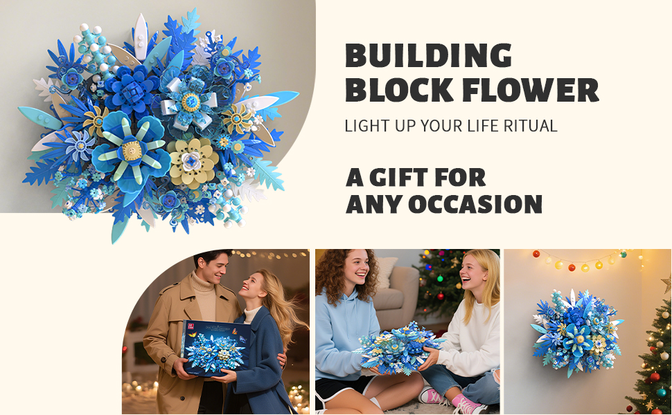 Starry blue flower bouquet building set as a creative gift for flower lovers
