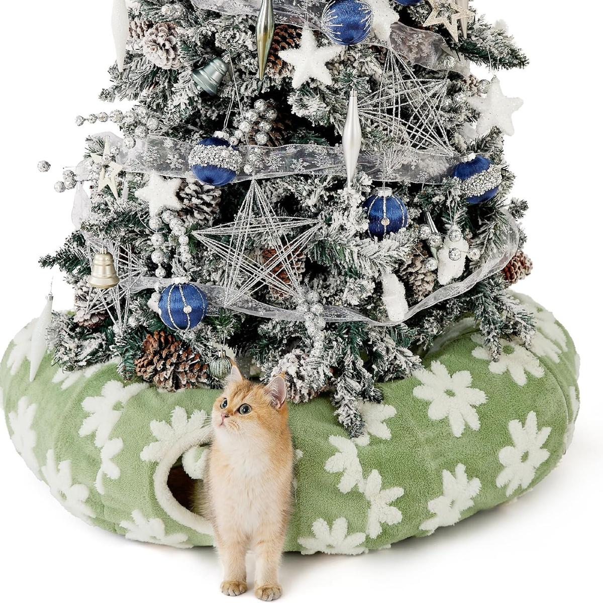 Cozy Washable Cat Tunnel Bed with Cushion - Foldable Pet Play & Sleep Cave-北京欧布科技有限公司