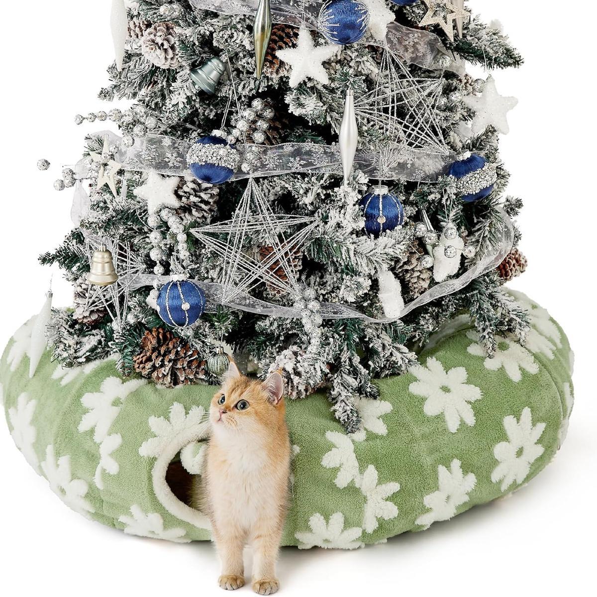 Cozy Washable Cat Tunnel Bed with Cushion - Foldable Pet Play & Sleep Cave-北京欧布科技有限公司