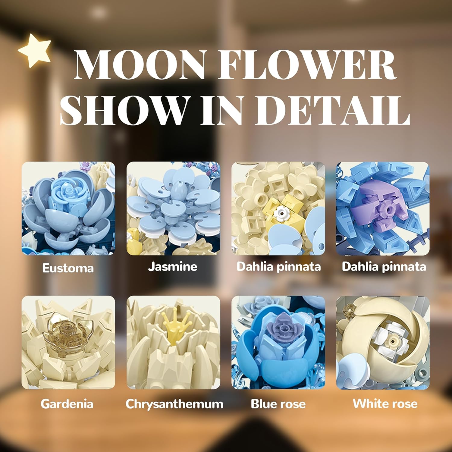 Moon Flower Building Set Botanical Collection Blossom for Wall Decor -934pcs